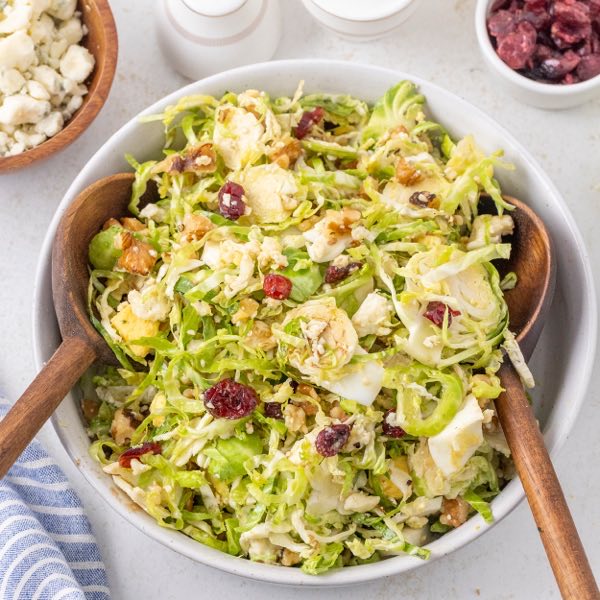 Shaved brussels sprout salad with cranberries and walnuts, from Protein Packed