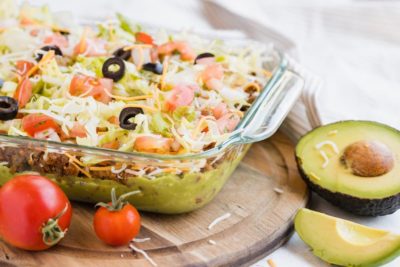 avocado and tomato filled 7 layer dip