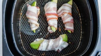 bacon wrapped avocado in the air fryer basket