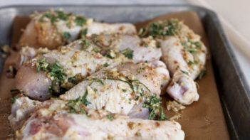 marinated chicken on a tray