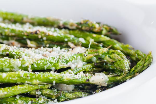 crispy asparagus spears covered in parmesan cheese