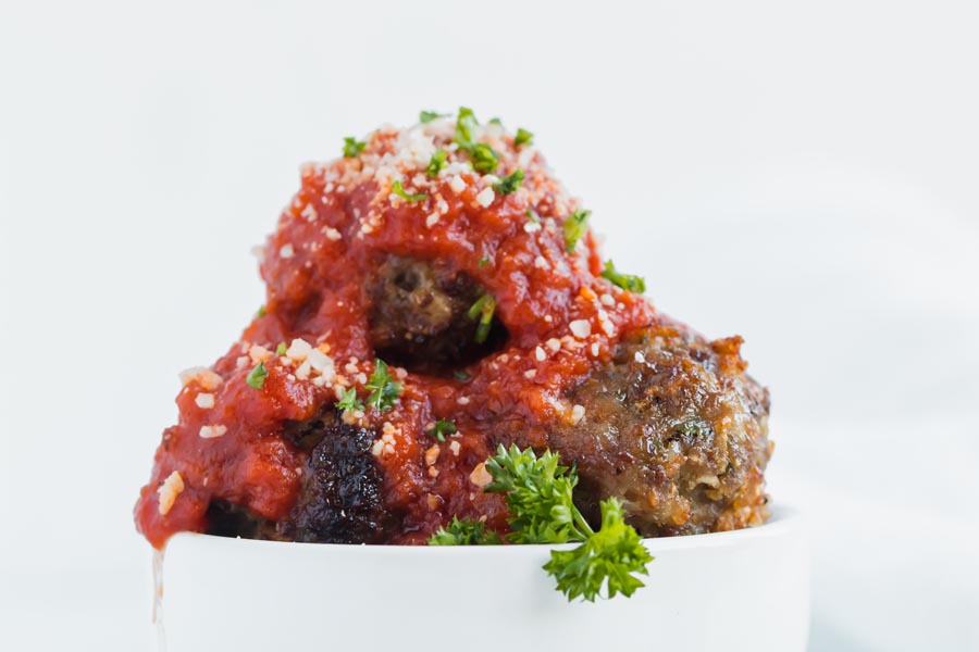 air fried low carb meatballs smoothered in red sauce