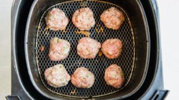 keto meatballs on a baking tray of air fryer