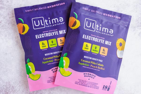 two bags of Ultima electrolytic drink mixes