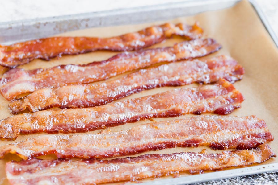 juicy crispy bacon on a tray