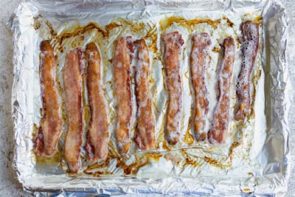 cooked bacon on a tray