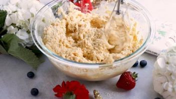 mixing cake batter with an electric mixer