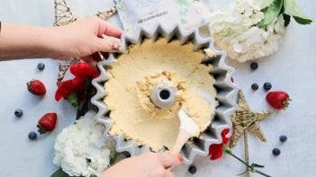 spreading cake batter in to a bundt pan