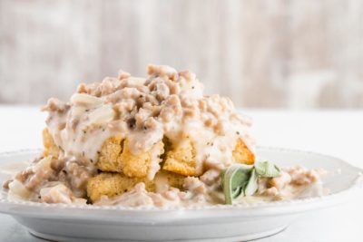 plate of keto biscuits and gravy