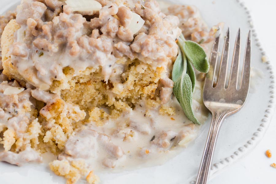 half eaten plate of low carb biscuits and gravy