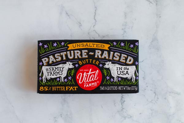 Pasture raised, grass-fed butter on counter