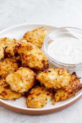Crispy air fryer canned chicken nuggets served with a side of ranch dipping sauce.