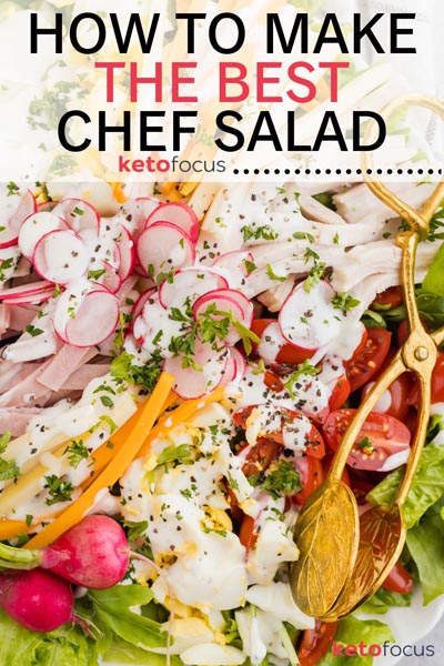 A pinterest image of a chef salad with tongs on top with text that read 'how to make the best chef salad'.