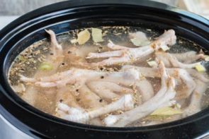 chicken bone broth ingredients in a crockpot