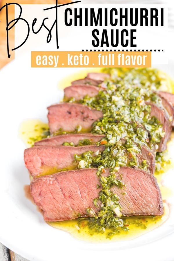 juicy flat iron steak topped with chimichurri