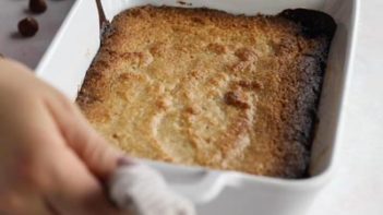 a baked dump cake in a casserole dish