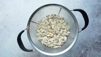 raw seeds in a strainer