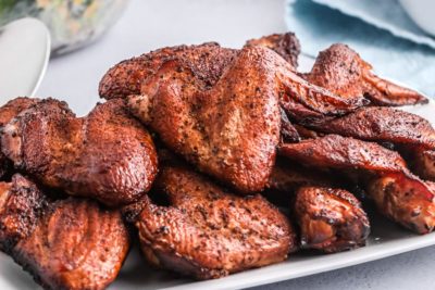 crispy chicken on a white platter