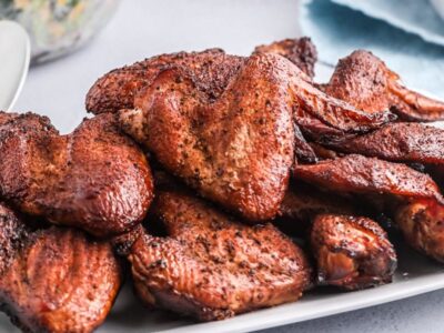 crispy chicken on a white platter