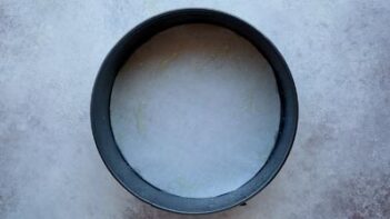 a springform pan with a sheet of parchment circle inside