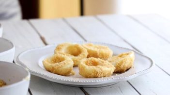 coated egg whites on a plate