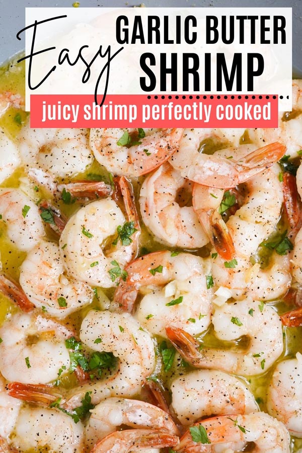 juicy cooked shrimp with butter and parsley