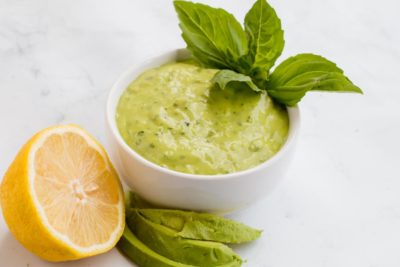 green goddess dressing with avocado and lemon