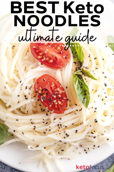 a plate of keto pasta covered with pepper and two tomatoes