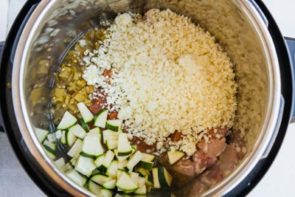 a bunch of healthy ingredients in an instant pot liner