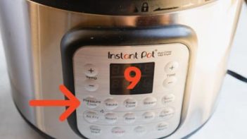 the front of an instant pot marked to pressure cook and 9 minutes
