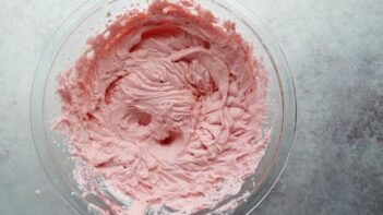 fluffy pink whipped dessert in a large bowl