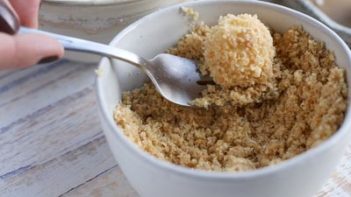 coating cheese ball with ground pork rinds