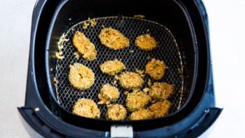 keto breaded jalapenos slices in the air fryer basket