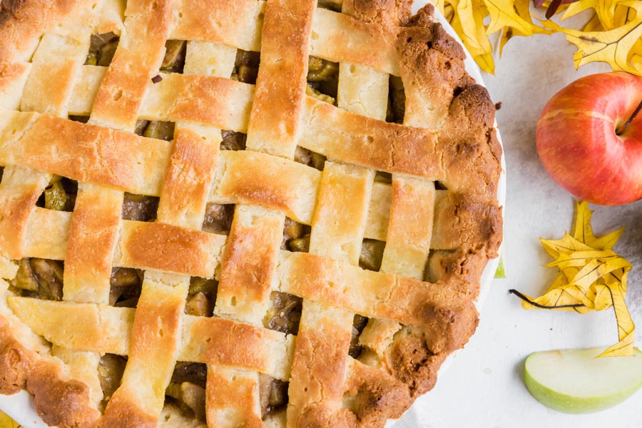 crossed lattice decorated pie filled with zucchini that tastes like apples