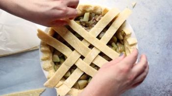 weaving a lattice crust on a pie
