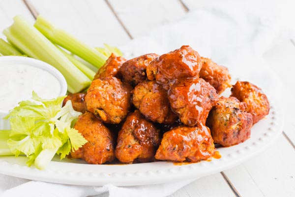 buffalo chicken meatballs with celery on the side