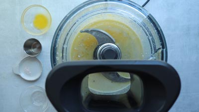 egg yolk mixed in a food processor