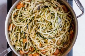 zoodle pasta in a skillet