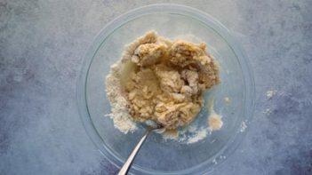 bagel batter in a clear bowl