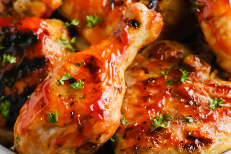 overhead view of a big plate of bbq chicken