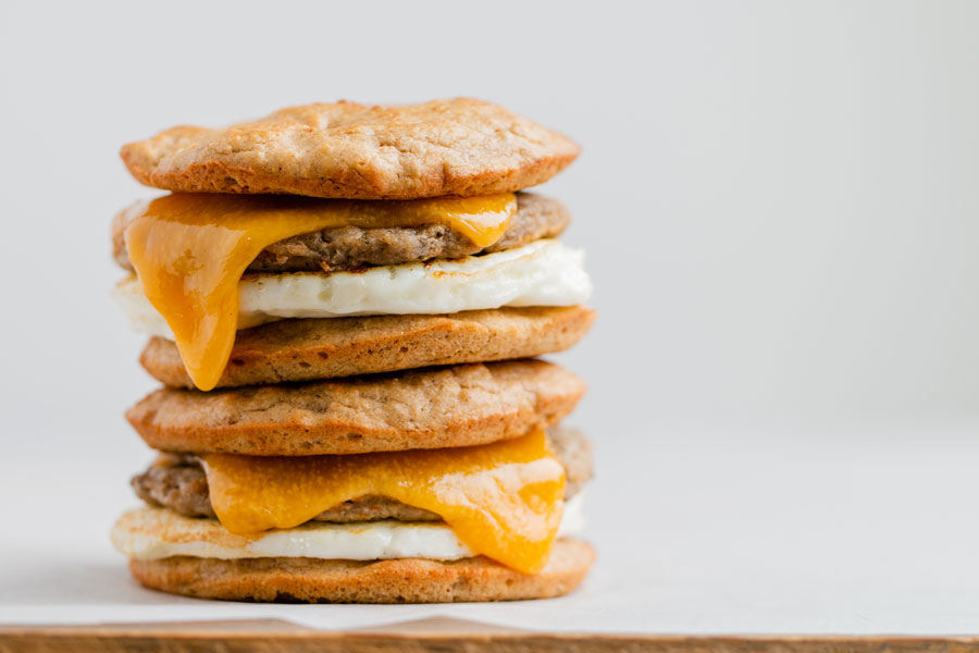 keto breakfast sandwich dripping cheese