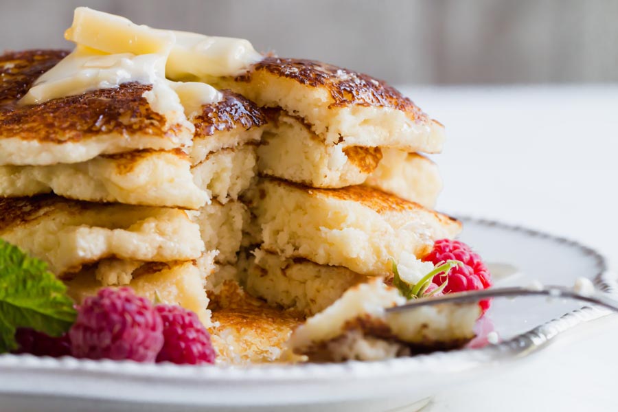 bite of keto buttermilk pancakes