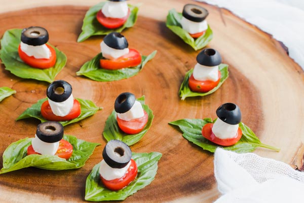 keto caprese bites on a platter