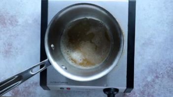 brown butter cooking in a saucepan