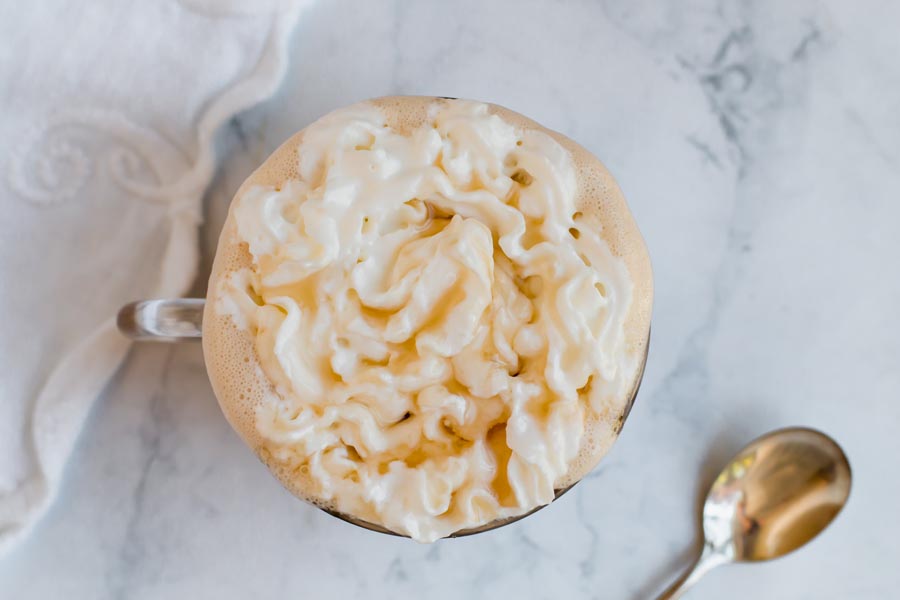 overhead shot creamy keto caramel macchiato