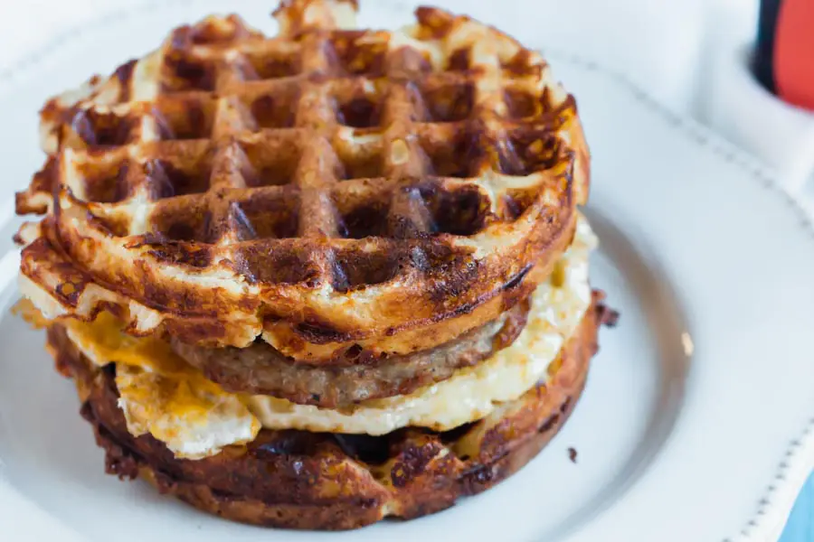 maple chaffle in a keto breakfast sandwich