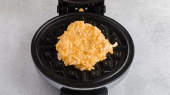 chaffle batter on a waffle iron