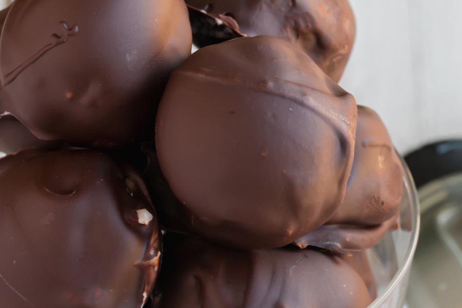 close up of chocolate cheesecake bites