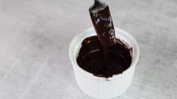 dipping a fork in melted chocolate