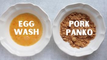 two bowls one with egg wash and one with pork panko